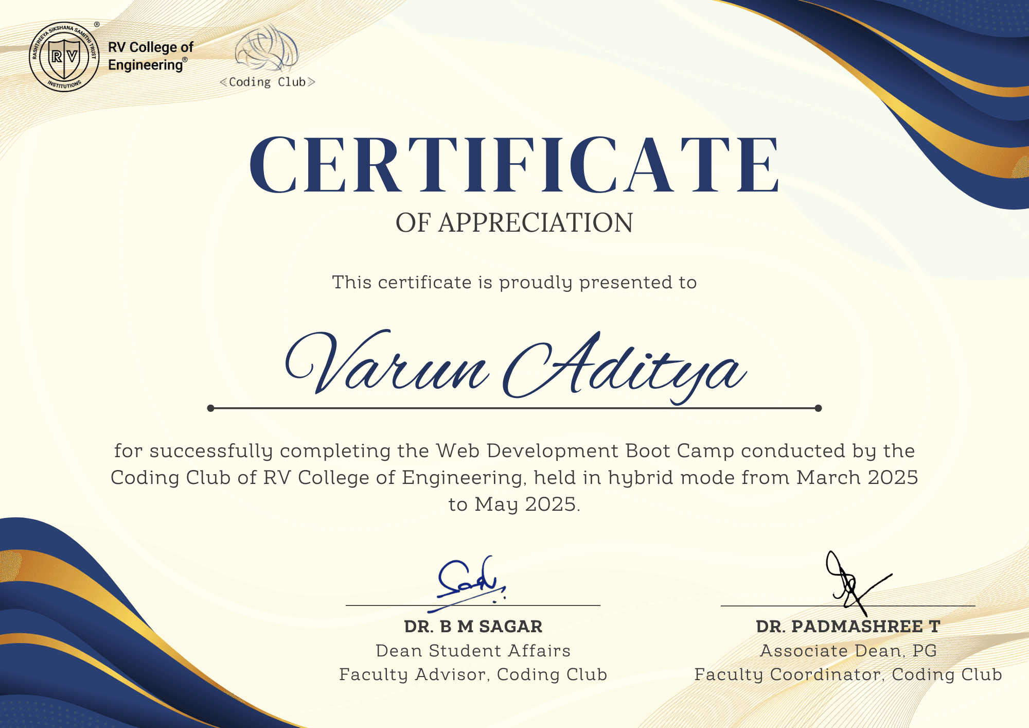 Web Development Bootcamp (MERN) certificate
